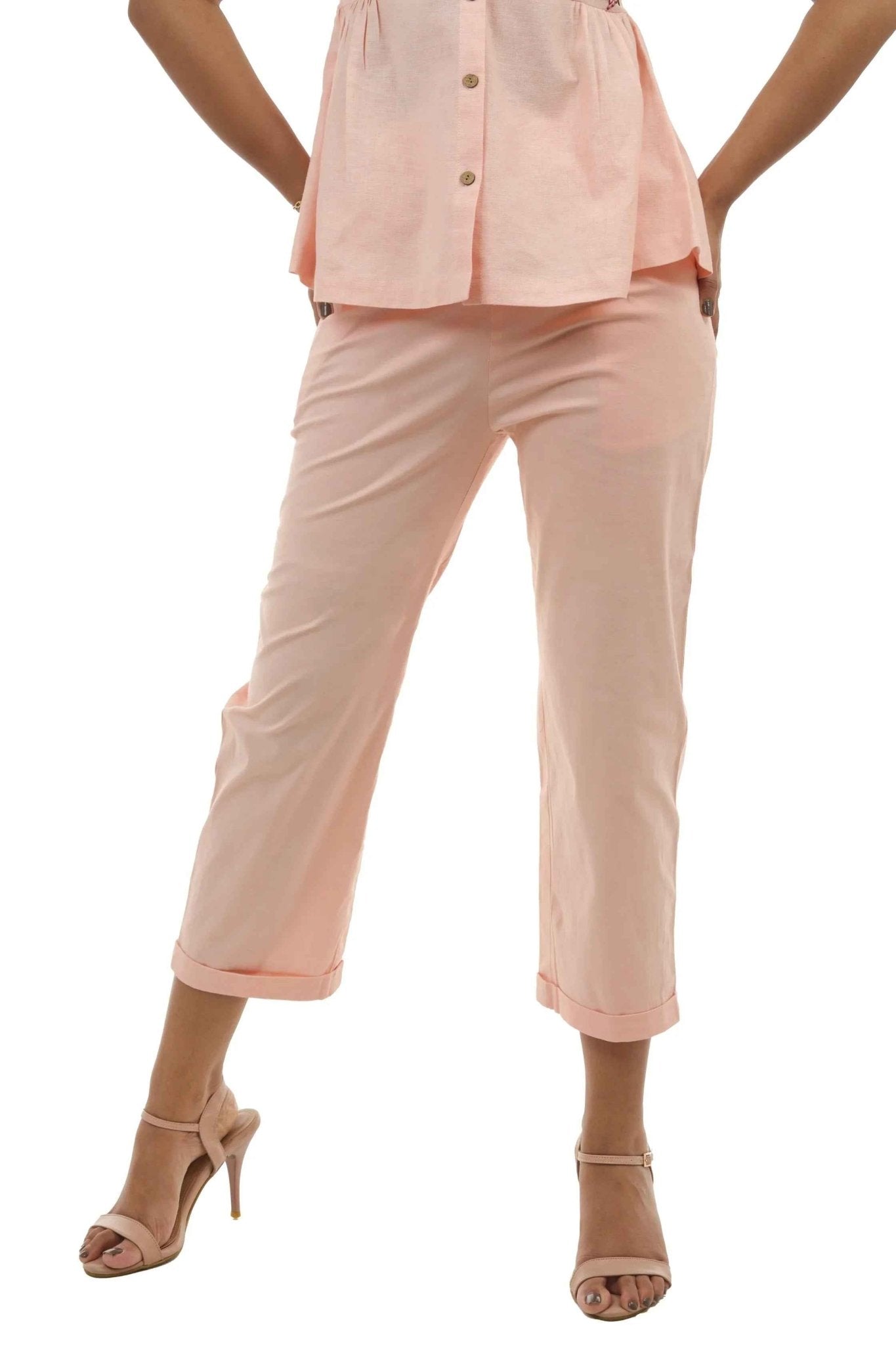 Peach Cotton Lycra Pants for Women – Stylish Casual Bottoms